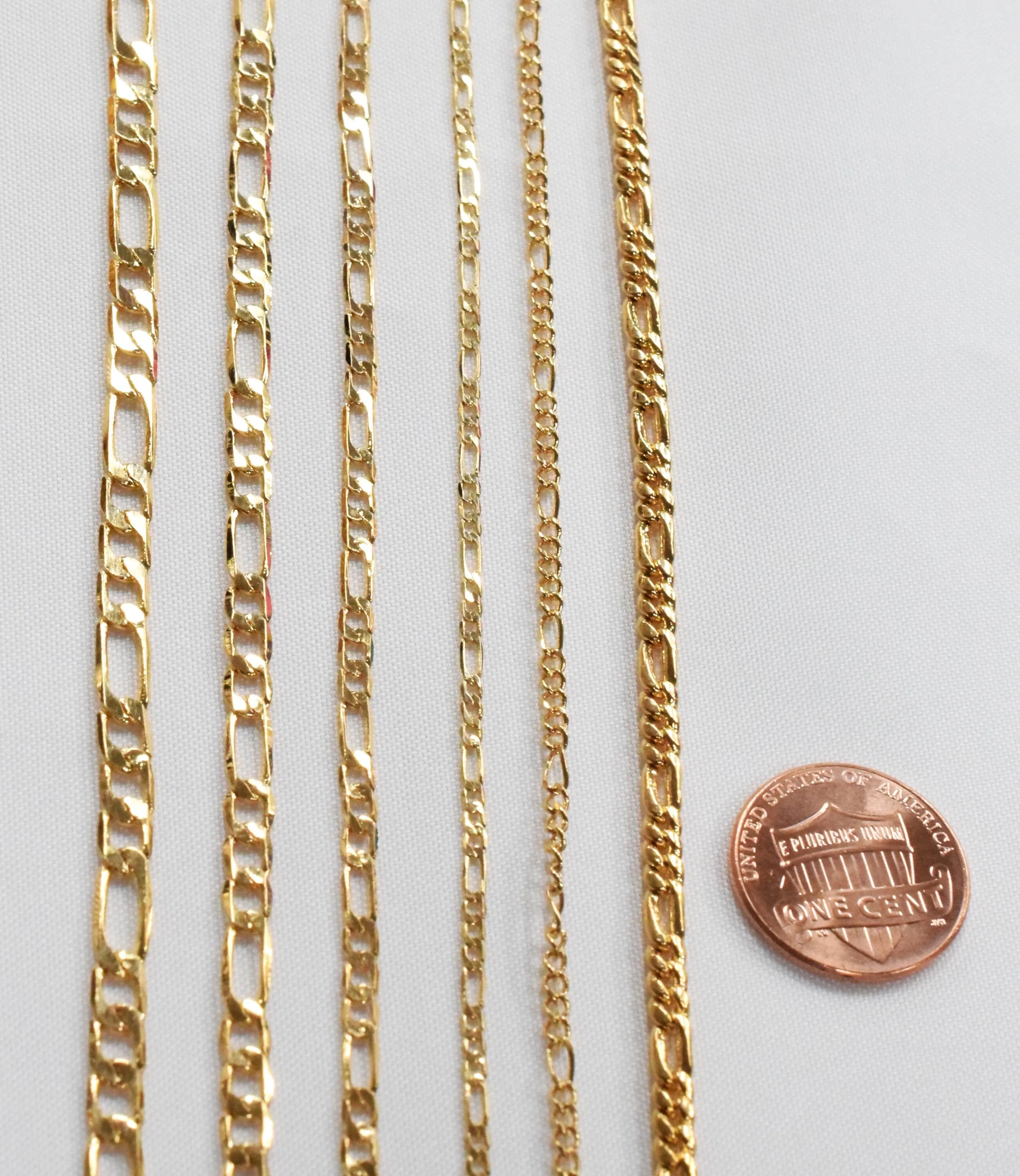 3 Feet 18K/14K  Gold Filled Look, Chain Figaro Curb Necklace personalize Chain Width 2mm/3mm/3.5mm/4mm findings for Jewelry Supplier