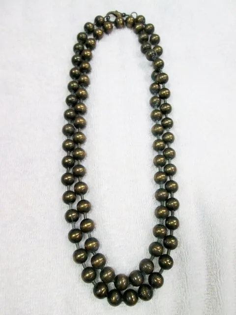 40" BRASS BEAD CYBERPUNK INDUSTRIAL Beaded Necklace Statement Strand ROUND