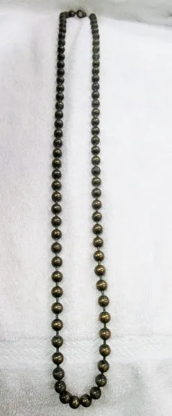 40" BRASS BEAD CYBERPUNK INDUSTRIAL Beaded Necklace Statement Strand ROUND