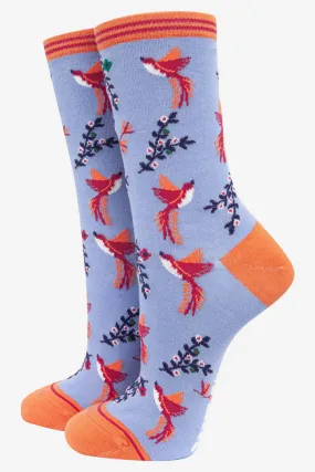 4485HUBBL Blue Orange Hummingbird Bamboo Socks