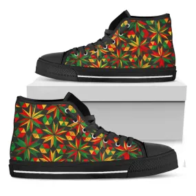 Abstract Geometric Reggae Pattern Print Black High Top Sneakers