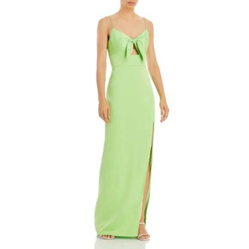 Aidan Ladies Lime Green Tie Front Bodice Gown w/ Slit, Size 6, NWT!