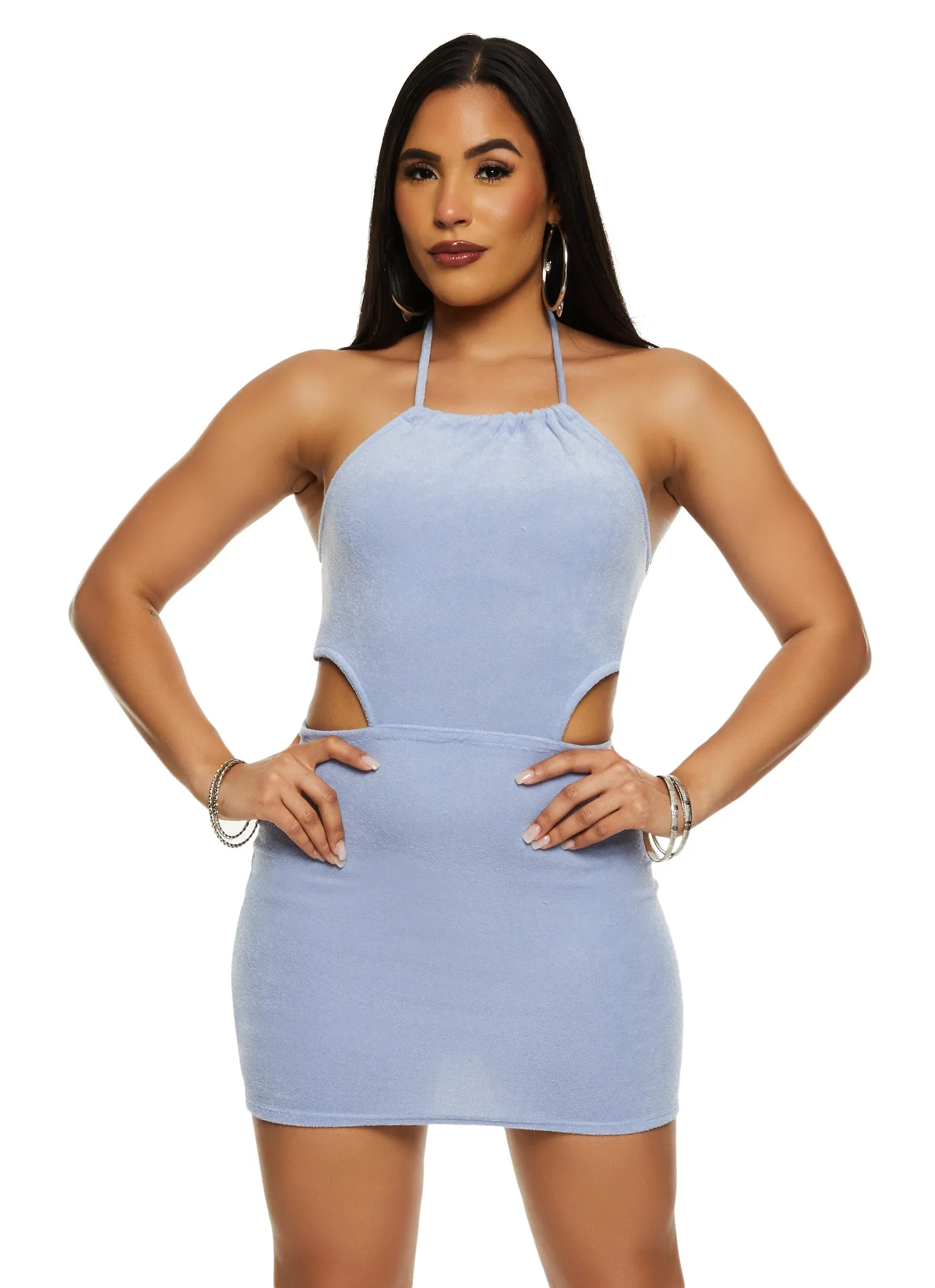 Almost Famous Terry Cloth Cut Out Halter Dress