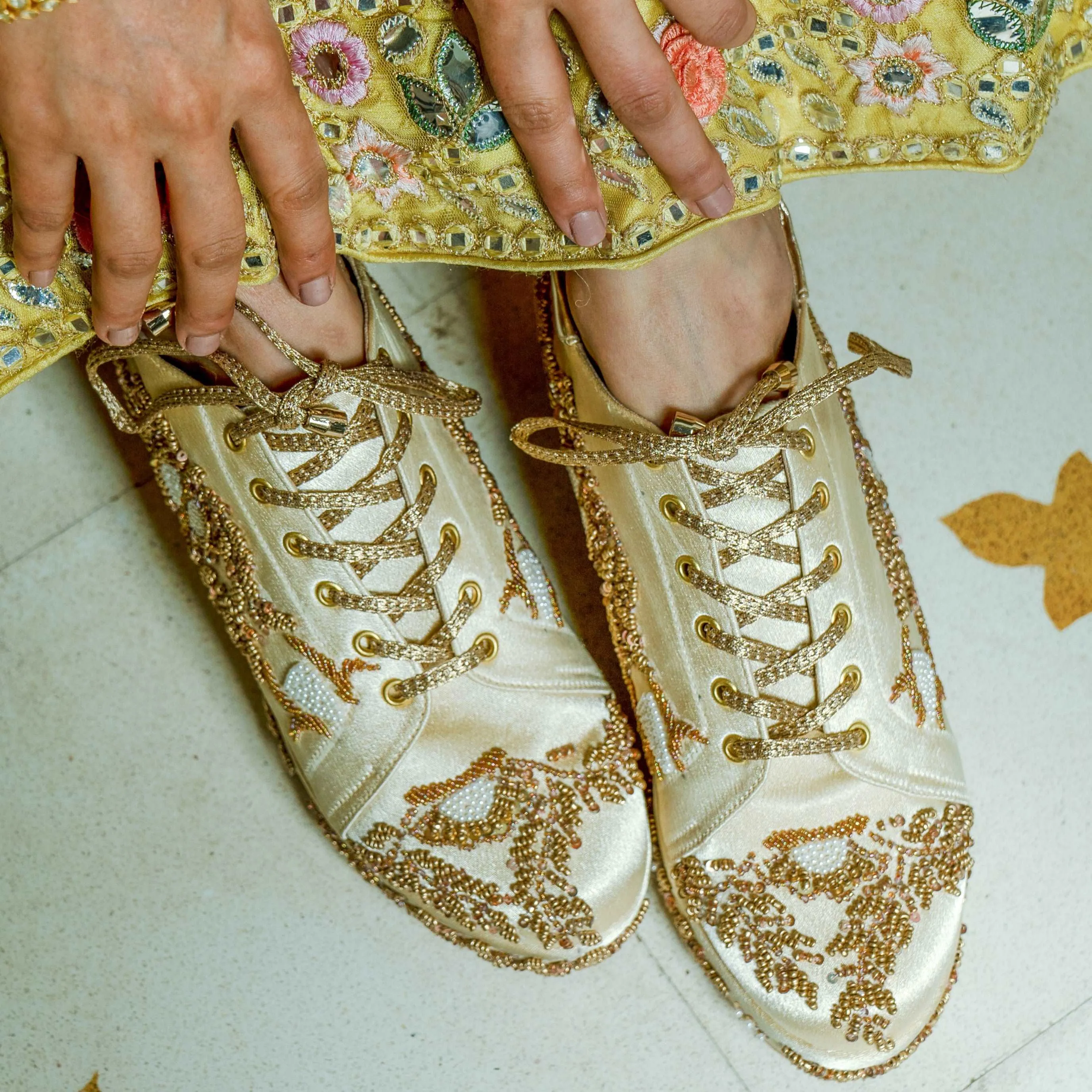 Begum Gold Bridal Sneaker Wedges - Customized Wedding Shoes I Tiesta