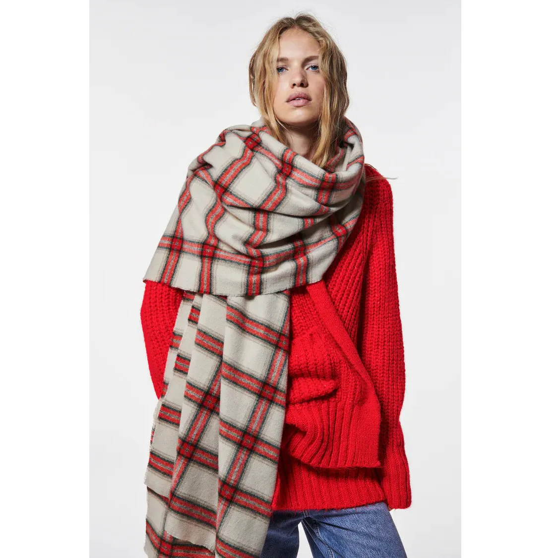 BerriesJam - 2024Red Cashmere Plaid Soft Thin Scarf