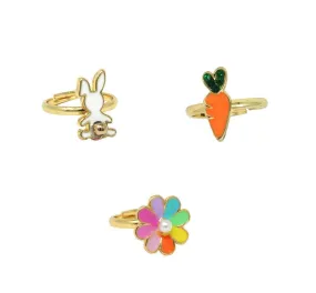 Bunny Garden Adjustable Ring Set Of 3