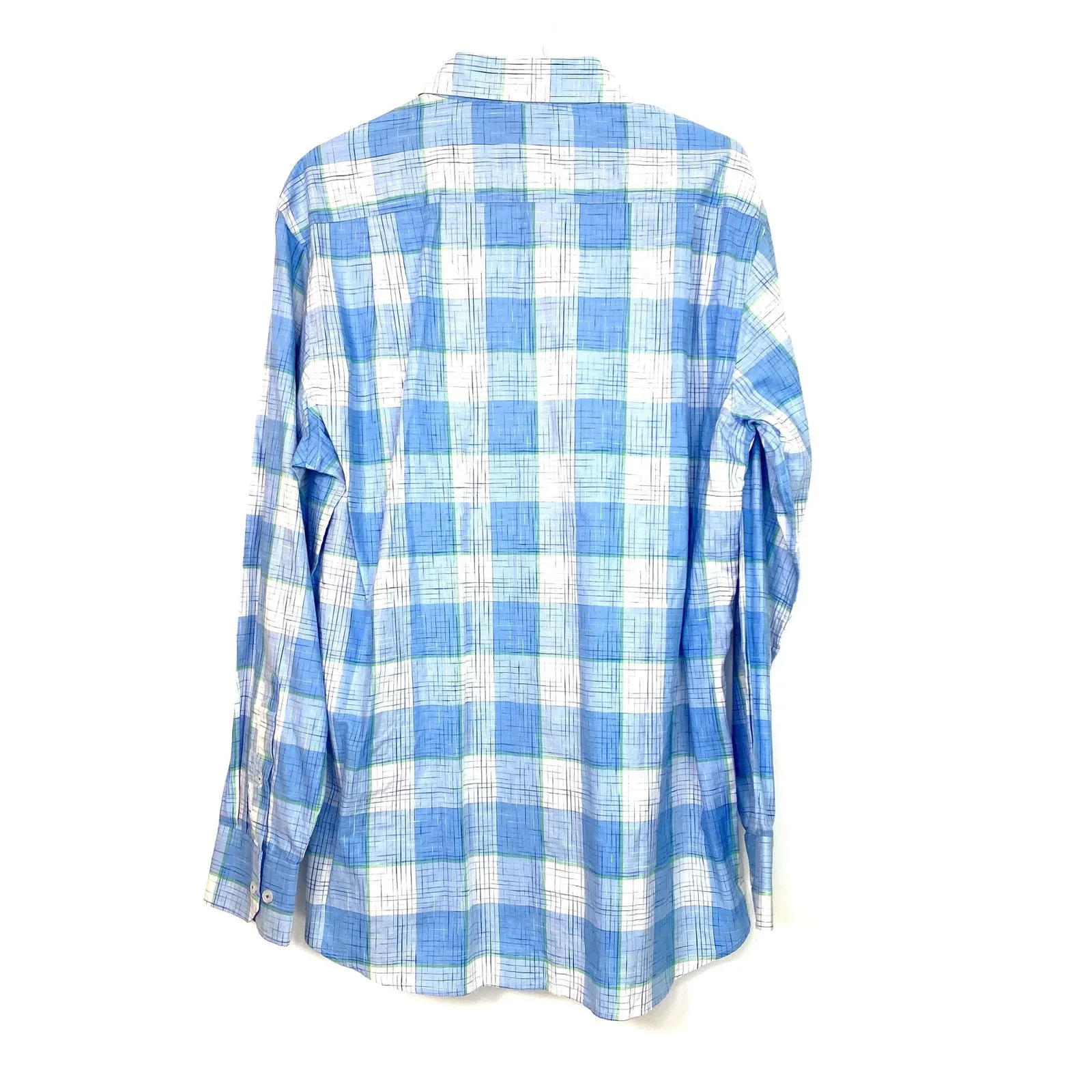 Charleston Threads Mens Size L Blue White Plaid Button Up Casual Shirt Long Sleeve