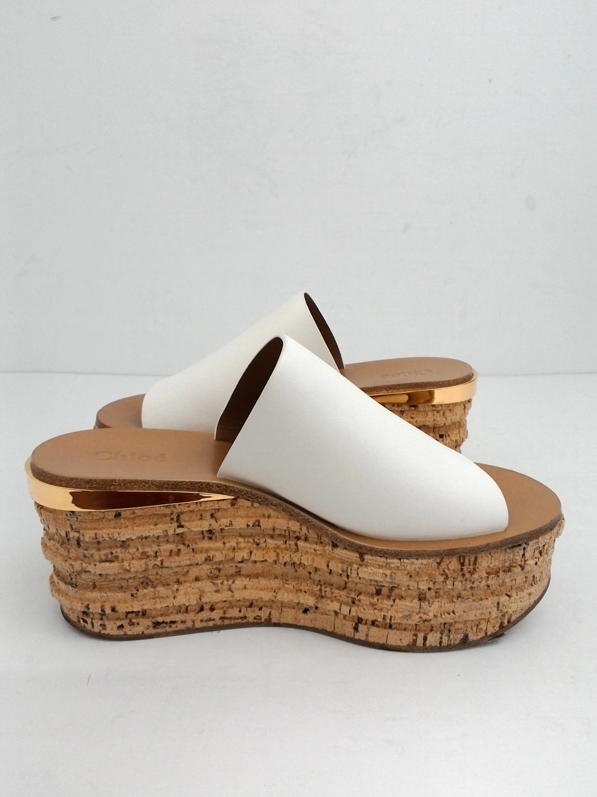 Chloé Women's White Leather Wedge Sandal Size 35