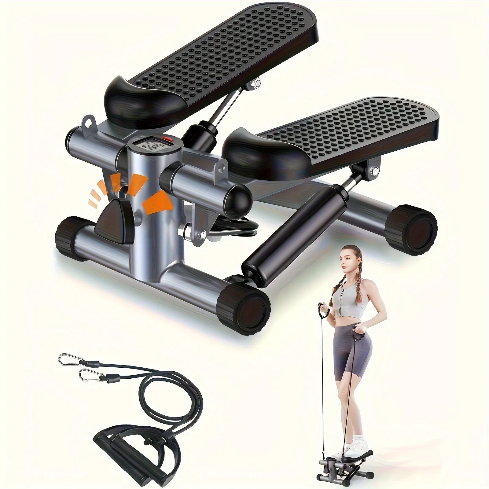 Compact Mini Hydraulic Stair Stepper with Resistance Bands and Calorie Counter - 350lbs Capacity - Perfect for Home Workouts and Fitness Enthusiasts