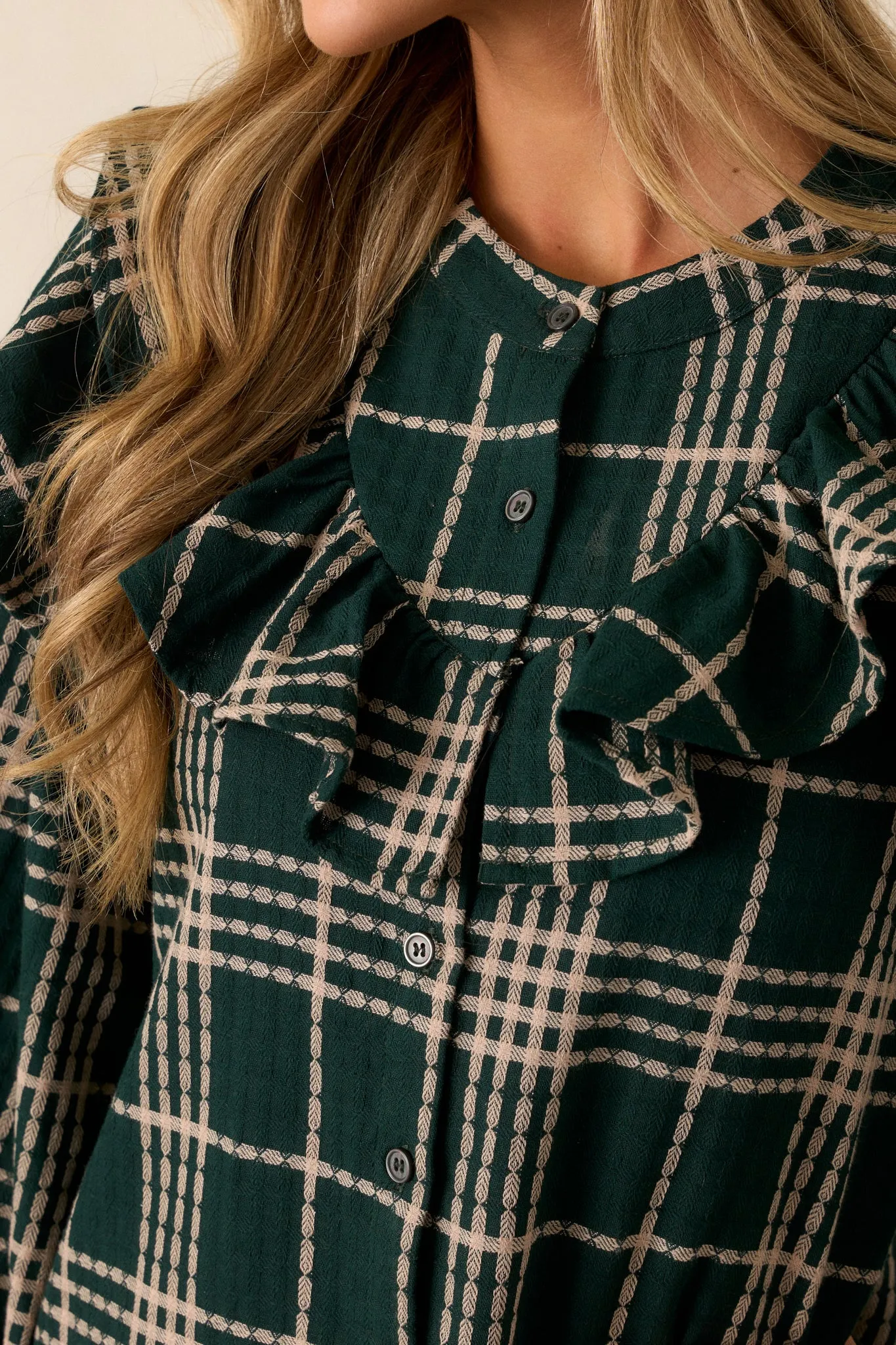 Falling into Bliss 100% Cotton Forest Green Plaid Mini Dress