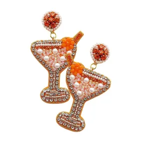 Felt Back Martini Rhinestone Pearl Beads Dangle Earrings