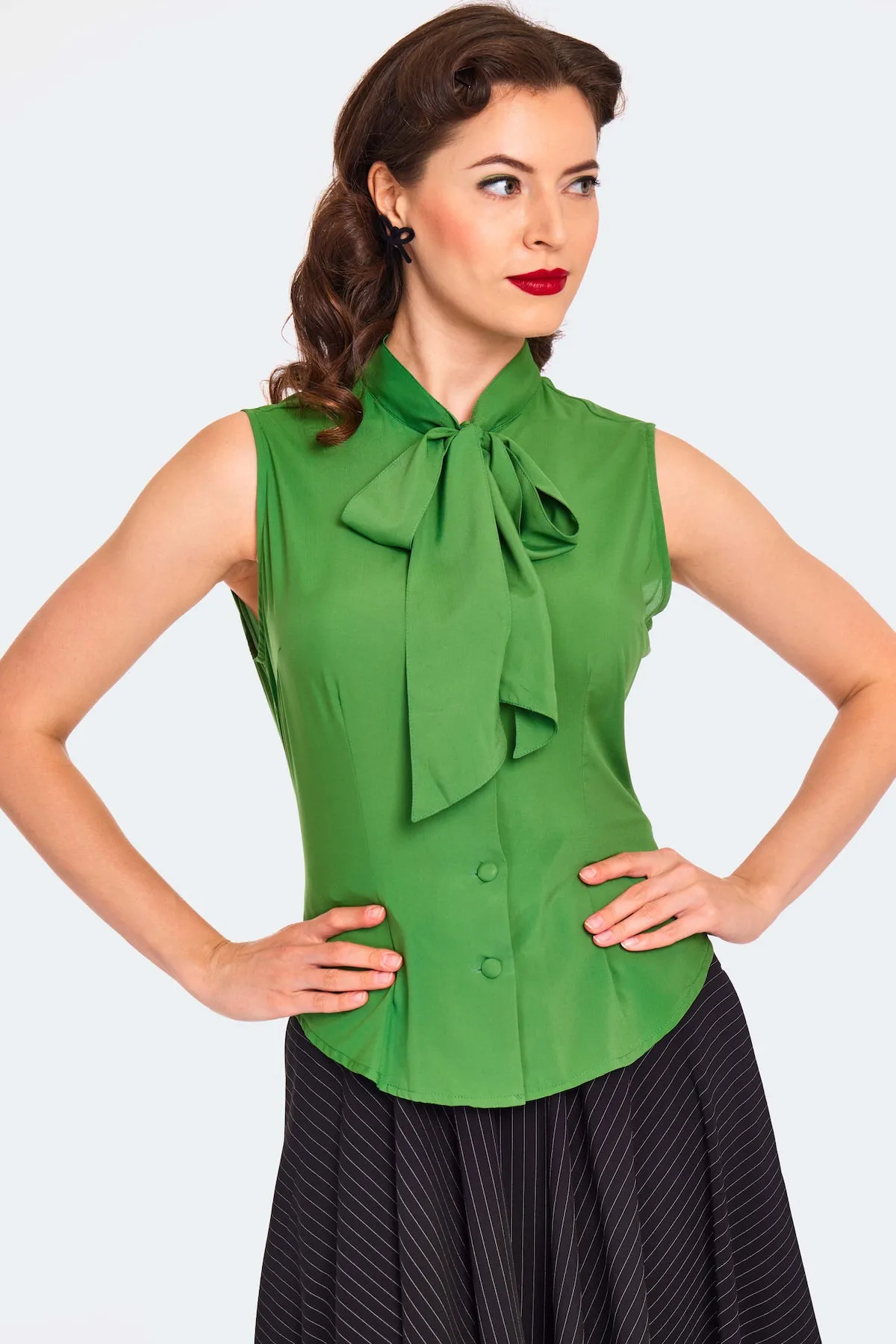 Green Sleeveless Tie Neck Top by Voodoo Vixen