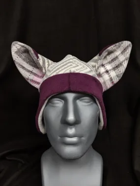 Grey And Purple Plaid Fox Hat