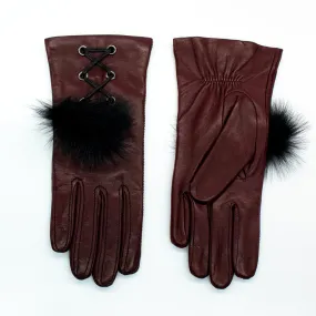 LEATHER GLOVE WITH SHEARLING POM