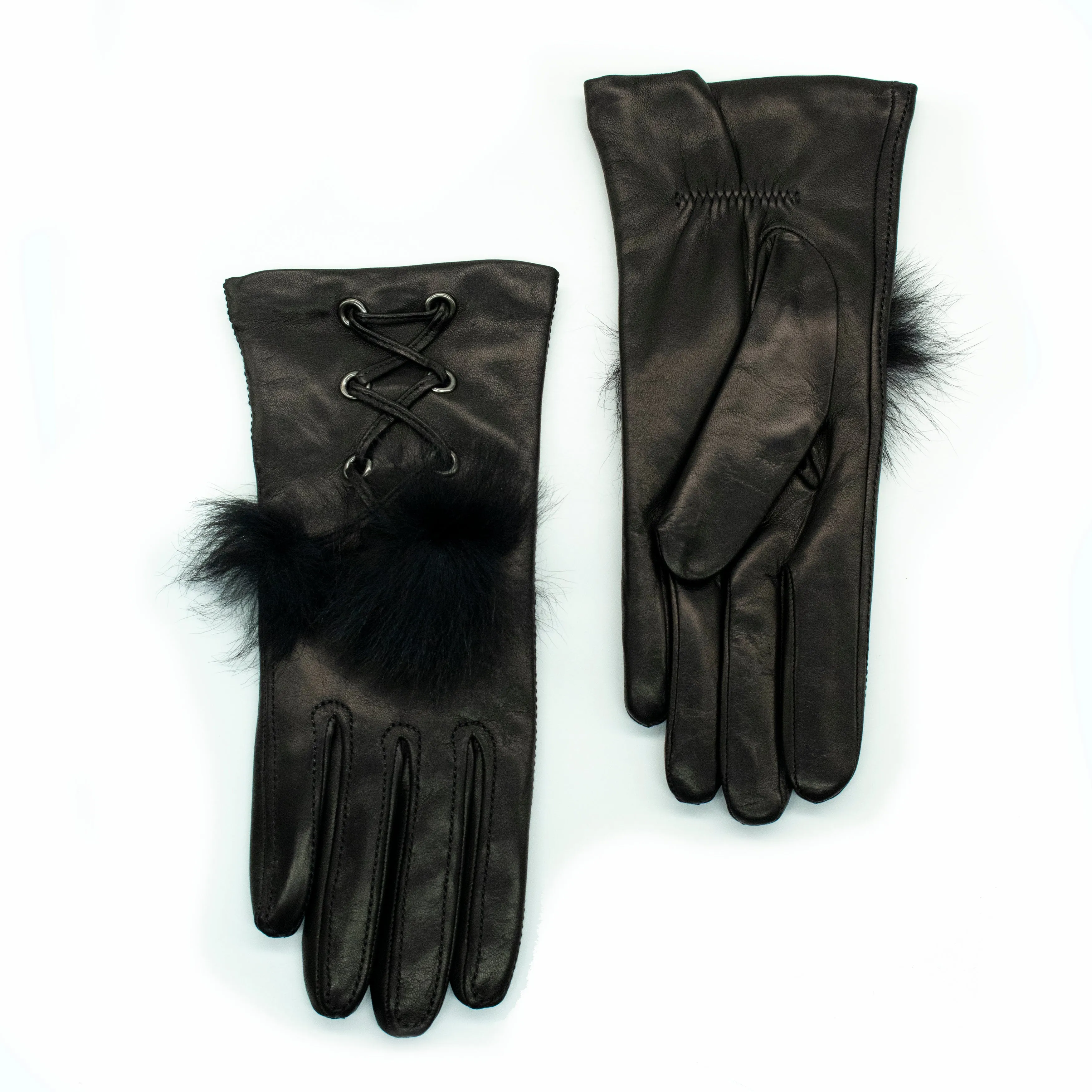 LEATHER GLOVE WITH SHEARLING POM