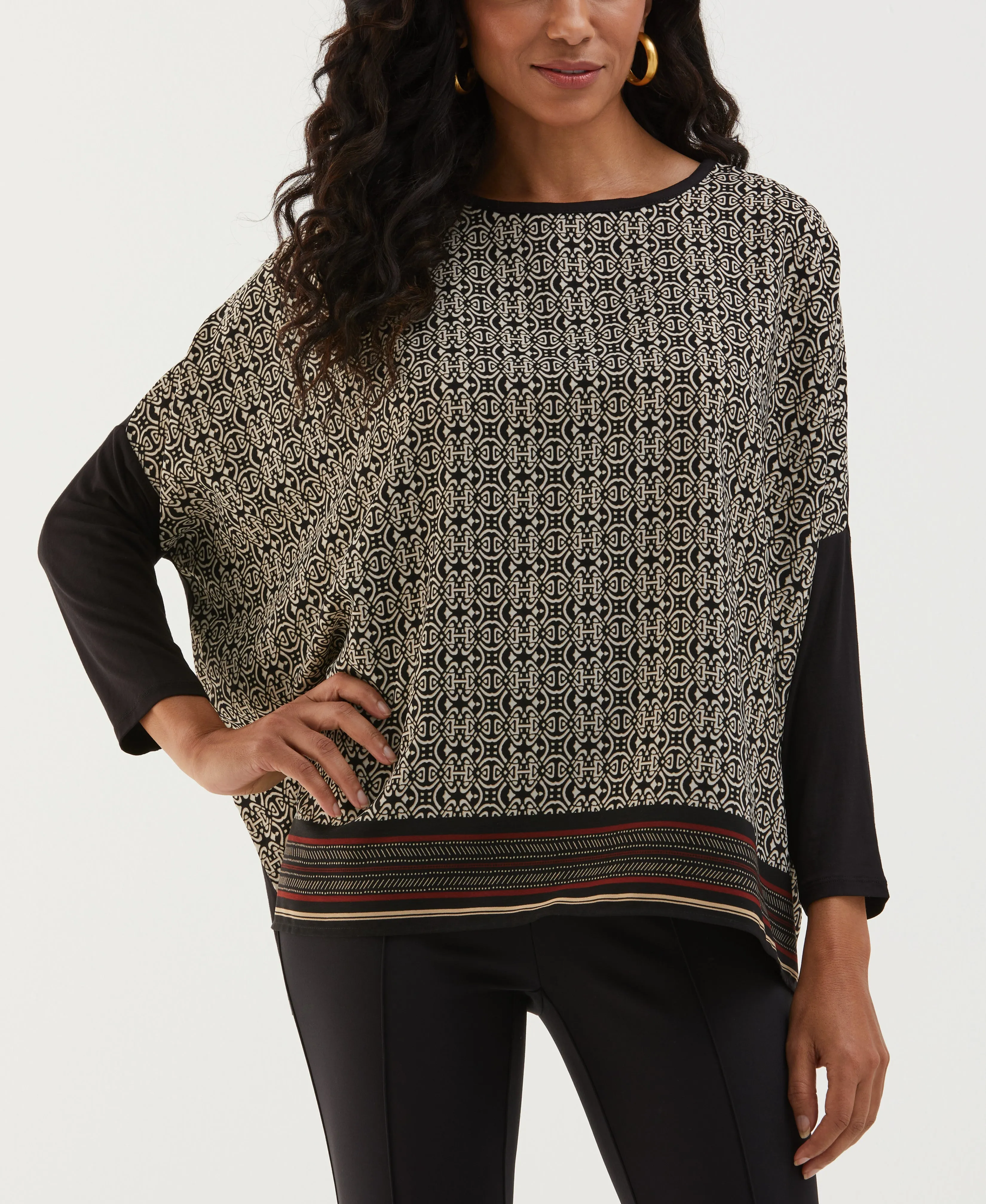 Medallion Print Knit Woven Top