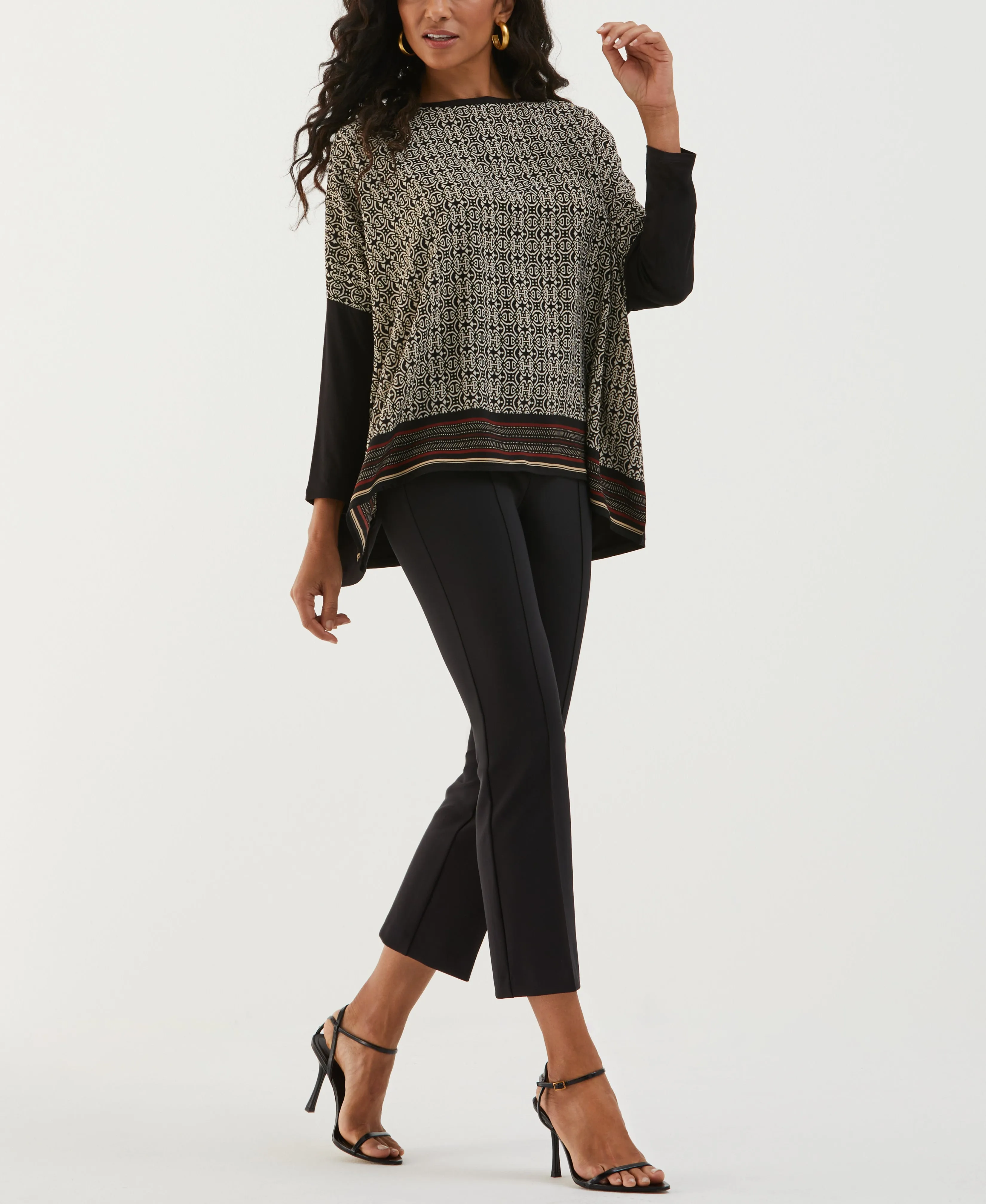 Medallion Print Knit Woven Top