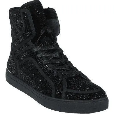 Mens High Top Shoes By FIESSO AURELIO GARCIA ,Fancy Rhine stones 2402 Black