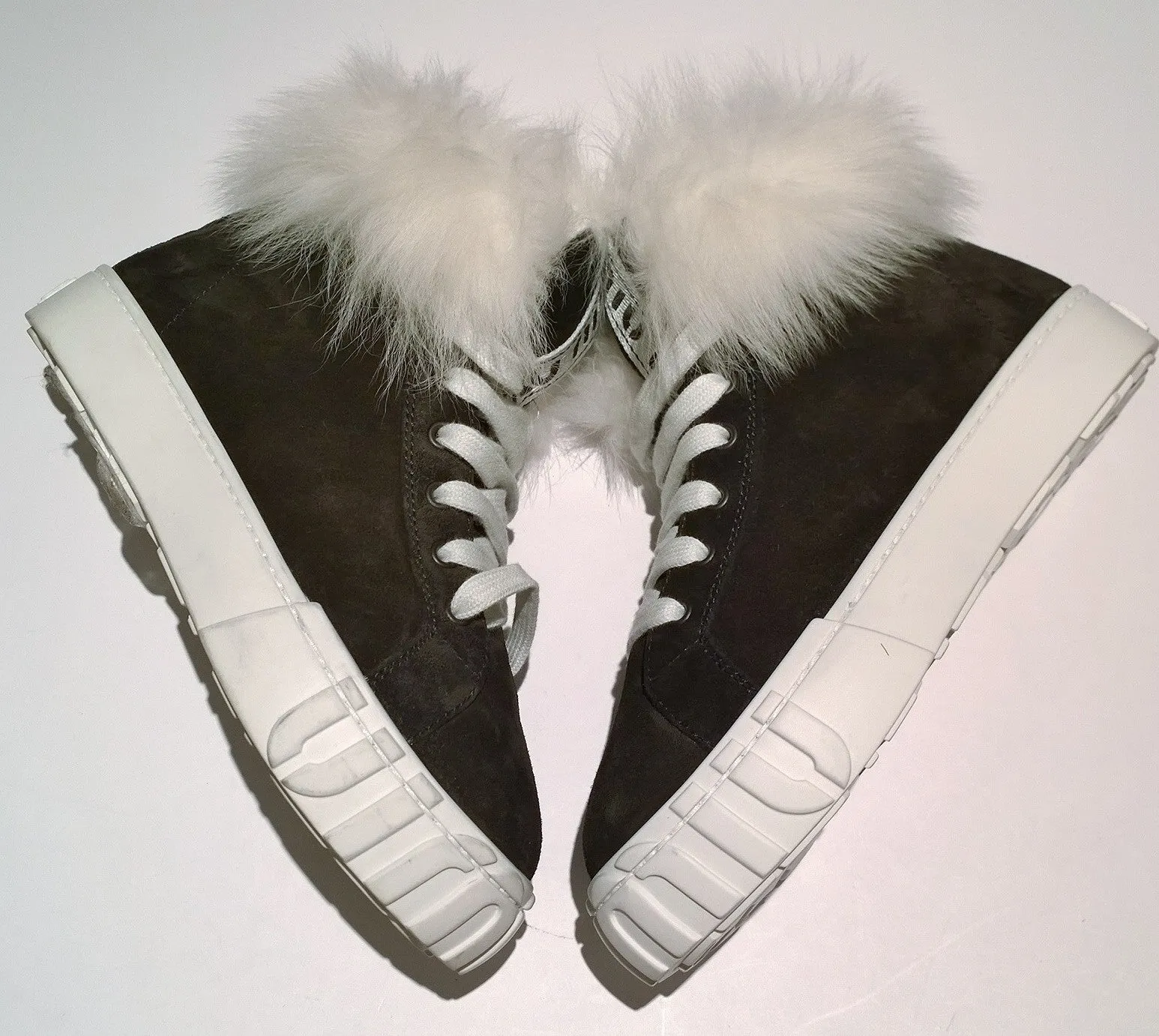 Miu Miu Winter High Top Faux Fur Sneaker Ankle Boots in Black Suede