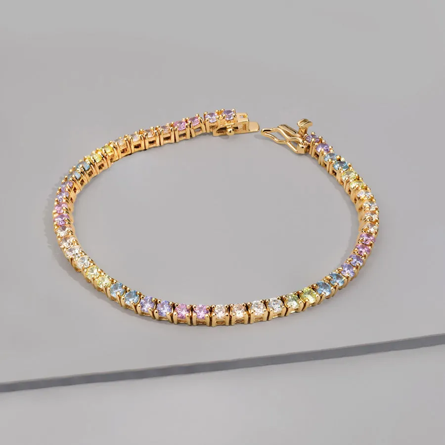 Pave 18K Gold Vermeil Rainbow Tennis Bracelet