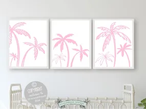 Pink Palm Tree Prints - Set of 3