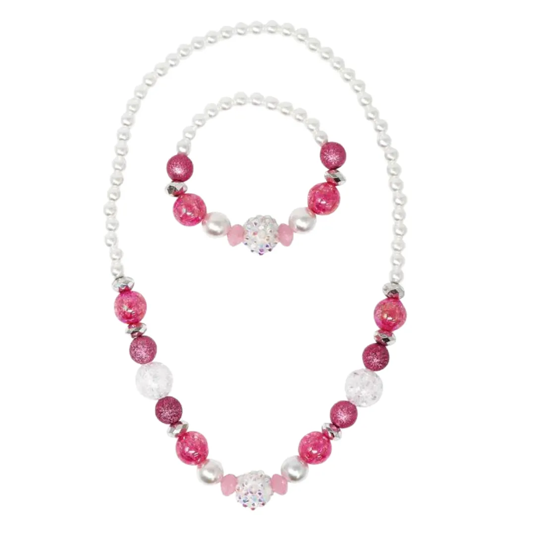 Pink Poppy Sparkly Pink and Pearl Beaded Necklace and Bracelet Set