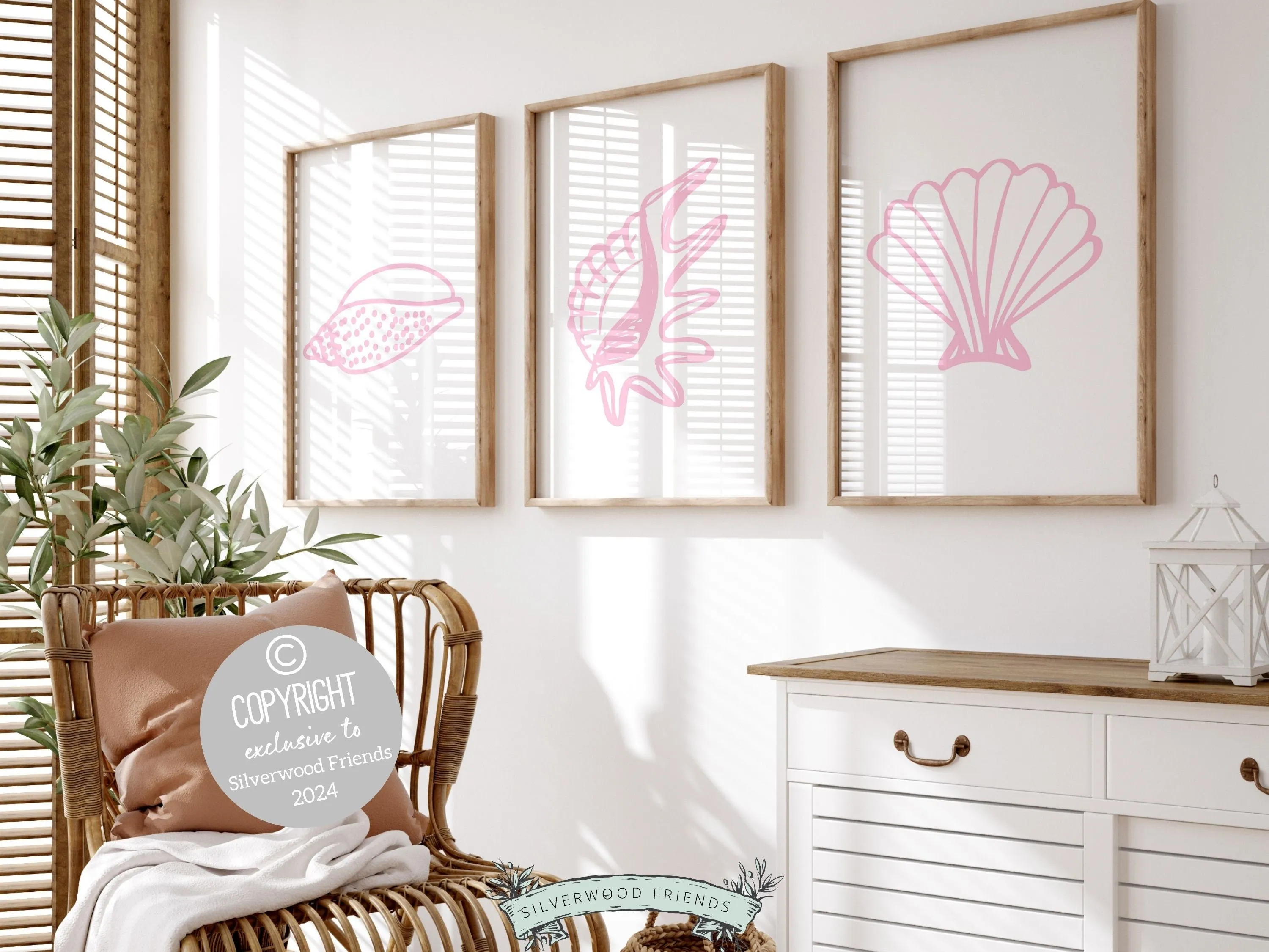 Pink Seashell Prints - Set of 3