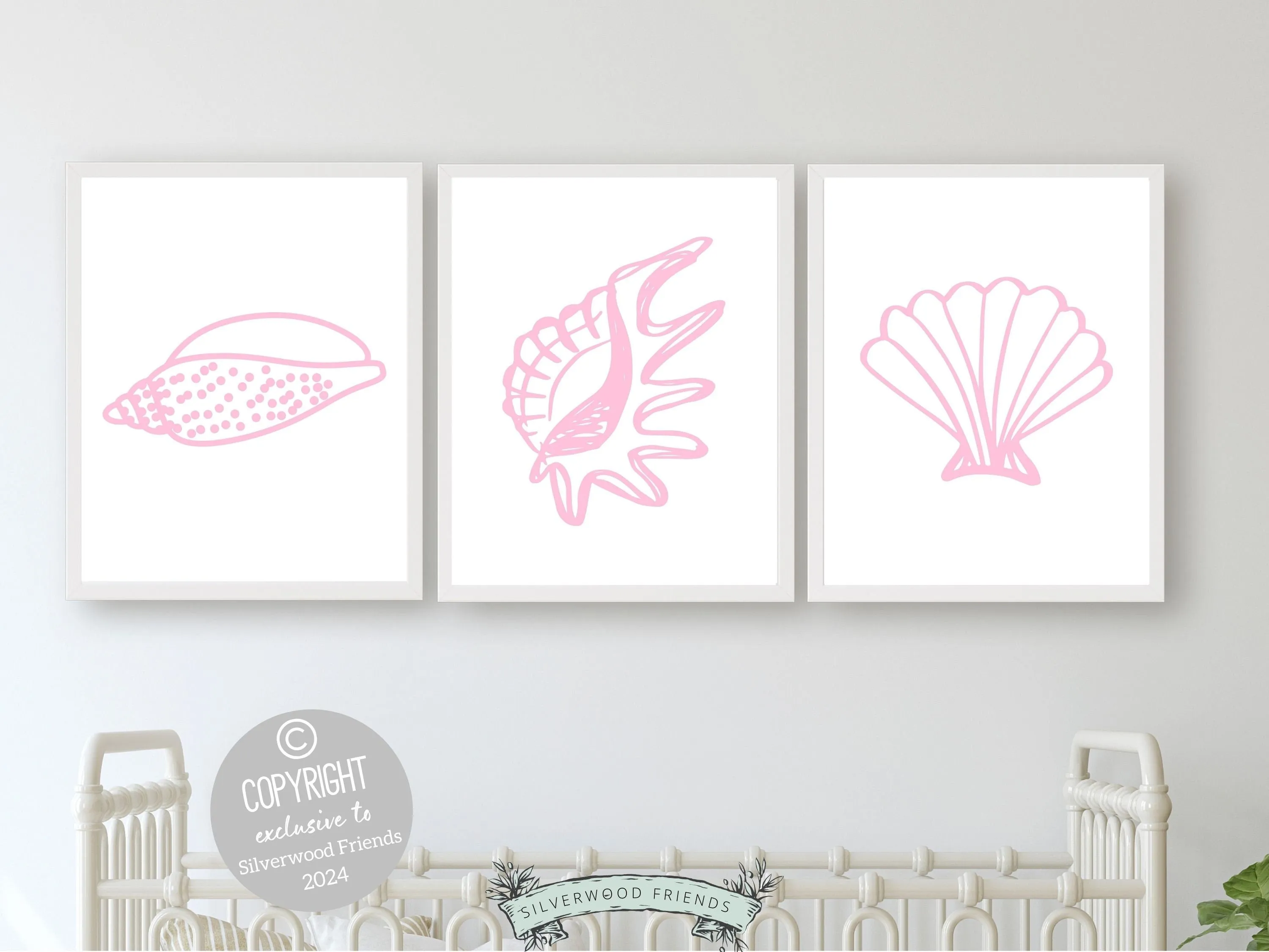 Pink Seashell Prints - Set of 3