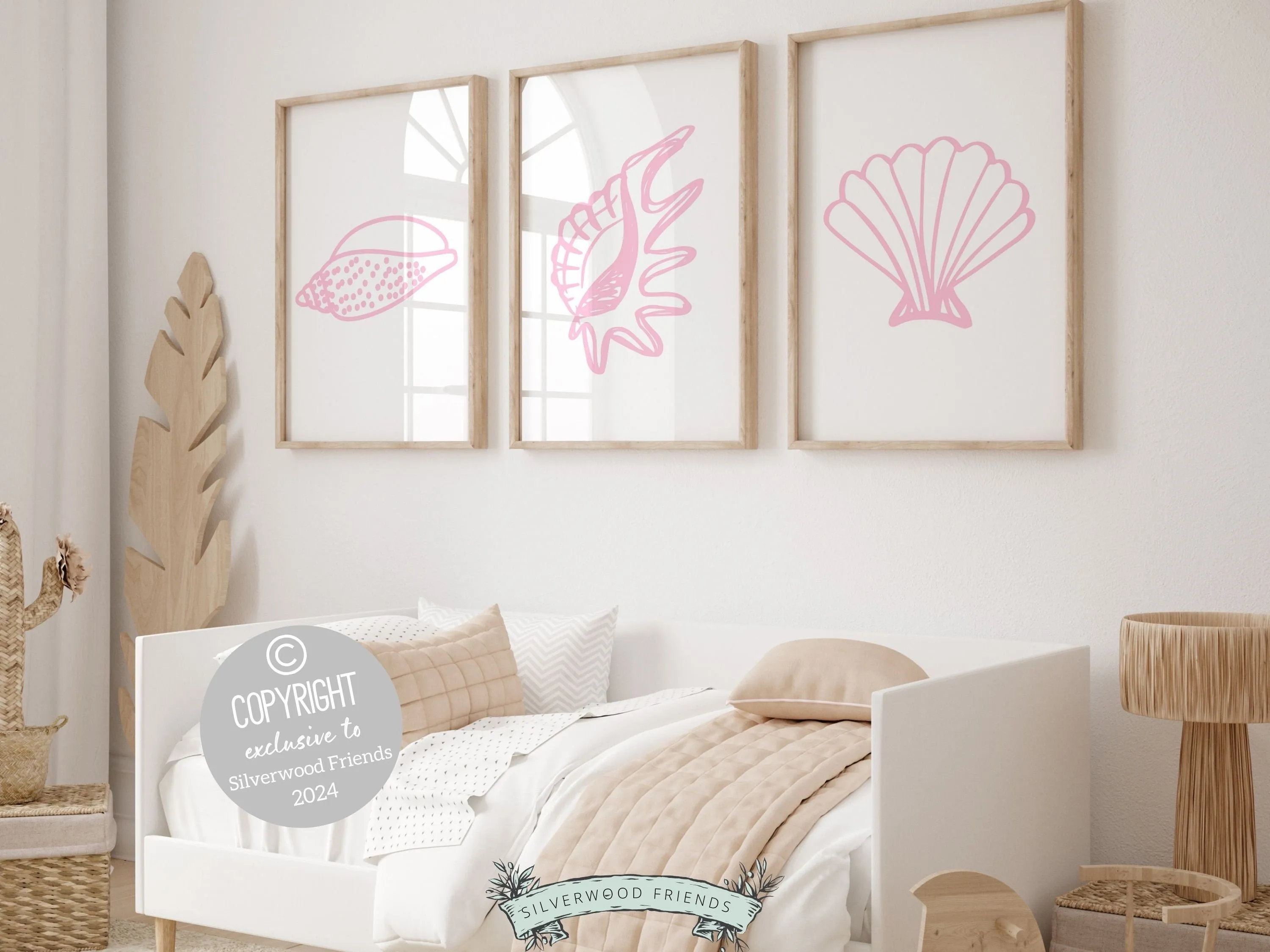 Pink Seashell Prints - Set of 3