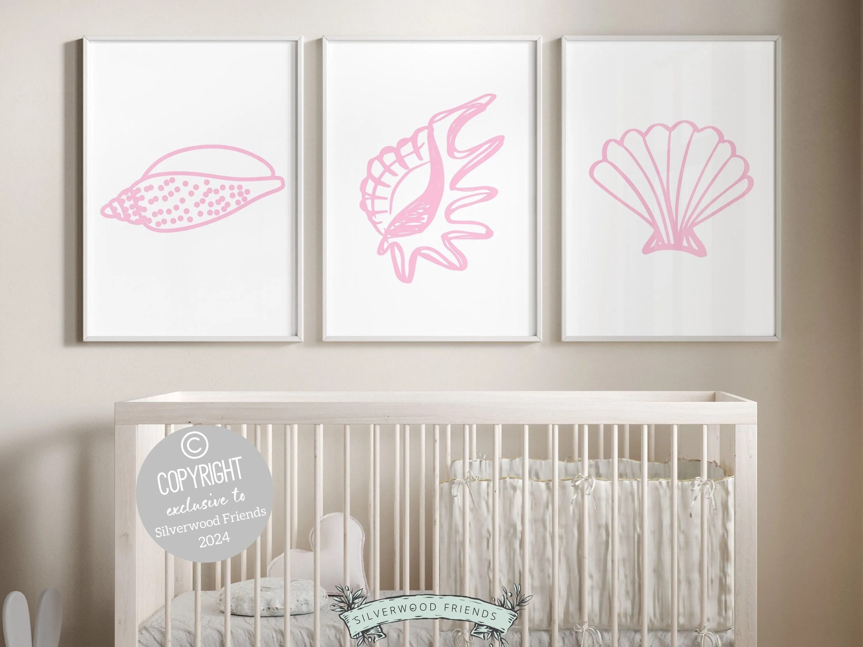 Pink Seashell Prints - Set of 3