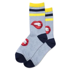 "Biting Lips" Cotton Dress Crew Socks by Hot Sox - Medium - SALE