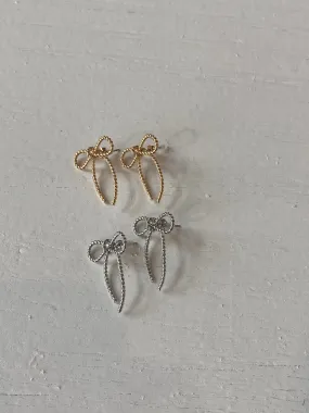 Rope Bow Stud Earrings | Silver   Gold