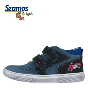 Szamos kid boy sneakers blue with motorbike decor little kid/big kid size