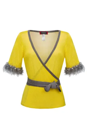 Yellow Cross-Front Knit Top